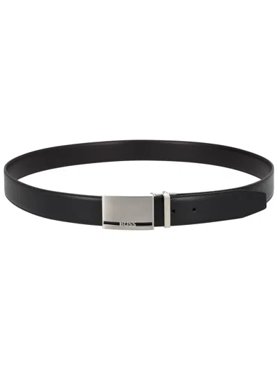 Hugo Boss Boss Cintura In Pelle Con Fibbia In Black