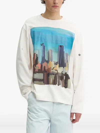 Hugo Boss Cityscape Long-sleeved T-shirt In White