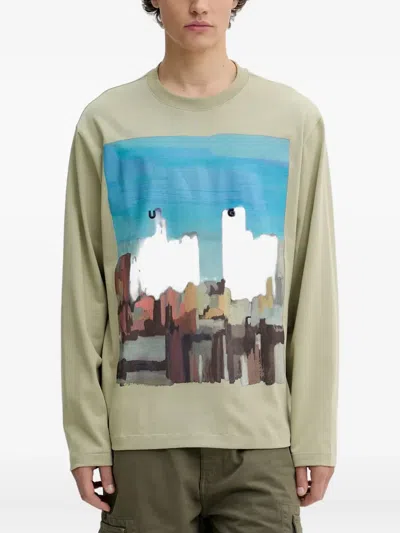 Hugo Boss Cityscape-print Long-sleeve T-shirt In Multi