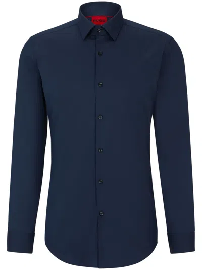 Hugo Boss Classic-collar Button-up Shirt In Blue