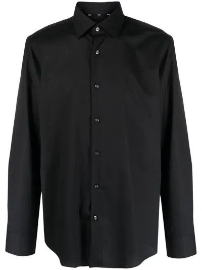 Hugo Boss Classic-collar Poplin Shirt In Schwarz