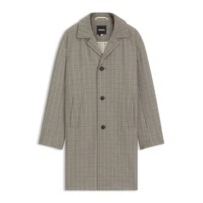Hugo Boss Classic-fit Coat With Check Pattern In Gray