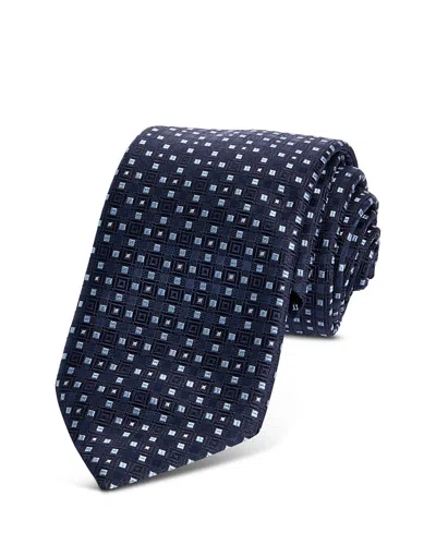 Hugo Boss Classic Geometric Grid Tie In Blue