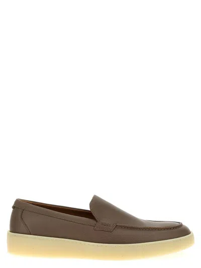 Hugo Boss Clay Logo-debossed Leather Loafers In Brown