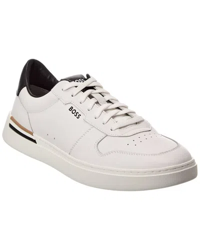 Hugo Boss Clint Leather Sneaker In Neutral