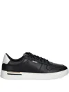 Hugo Boss Leather Trainers With Signature-stripe Details In Black