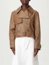 Hugo Boss Boss Satela Double Breasted Leather Jacket In Brown