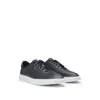 Hugo Boss Coated-leather Trainers With Gold-tone Logo In Blue