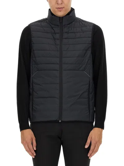 Hugo Boss Boss Quilted Black Vest With High Collar In Blue