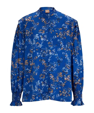 Hugo Boss Cobaltblue Floralprint Blouse In Blue