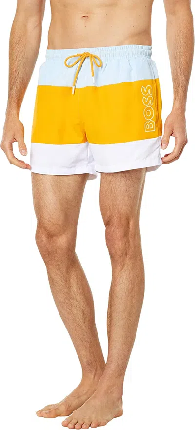 Hugo Boss Coco Swim Shorts Open Yellow Swim Shorts Trunks In White