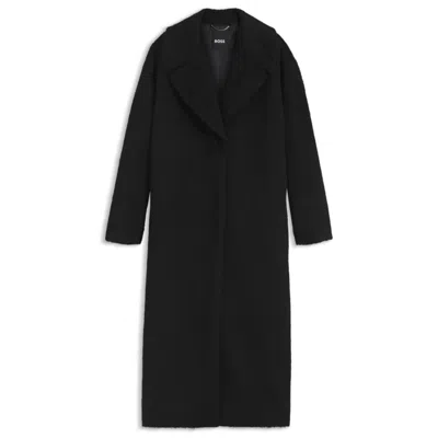 Hugo Boss Cocoon-shaped Coat In Textured Fabric In Black