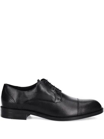 Hugo Boss Colby Perforated-cap Derby Shoes In Black