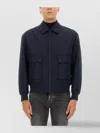 Hugo Boss Collared Jacket With Ribbed Cuffs And Hem In Blue