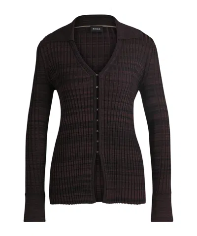 Hugo Boss Collared Knit Cardigan In Brown