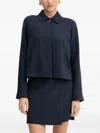 Hugo Boss Crepe Blazer With Concealed Closure In Blue