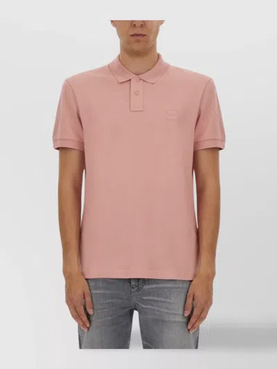 Hugo Boss Collared Shirt With Short Sleeves In Pink