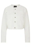 Hugo Boss Collarless Jacket In Italian Cotton Denim In White