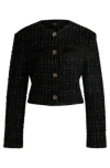 Hugo Boss Collarless Jacket In Sparkle-effect Tweed In Black
