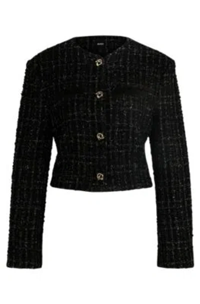 HUGO BOSS COLLARLESS JACKET IN SPARKLE-EFFECT TWEED