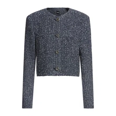 HUGO BOSS COLLARLESS JACKET IN TWO-TONE TWEED