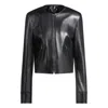Hugo Boss Collarless Leather Jacket With Zip Closure In Black