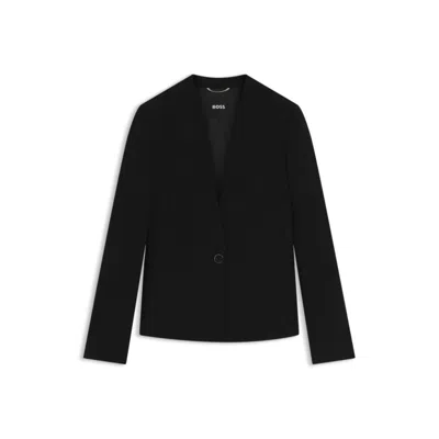 Hugo Boss Collarless Regular-fit Blazer With Hardware Button In Black