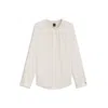 Hugo Boss Collarless Regular-fit Blouse In Stretch Silk In White