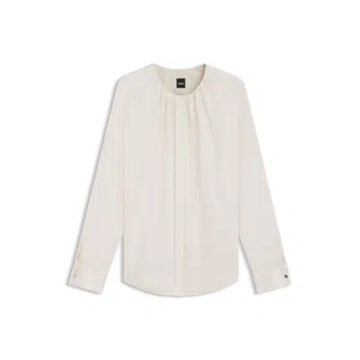Hugo Boss Collarless Regular-fit Blouse In Stretch Silk In White