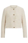 Hugo Boss Collarless Regular-fit Jacket In Melange Tweed In Patterned