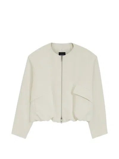 Hugo Boss Collarless Zip-up Jacket In Neutral