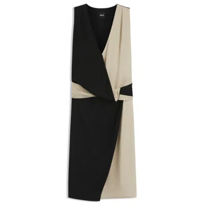 Hugo Boss Color-blocked Dress With Wrap Front In Multi