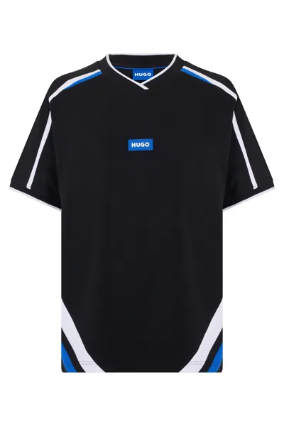 Hugo Boss Contrast-detail T-shirt In Stretch Cotton In Black