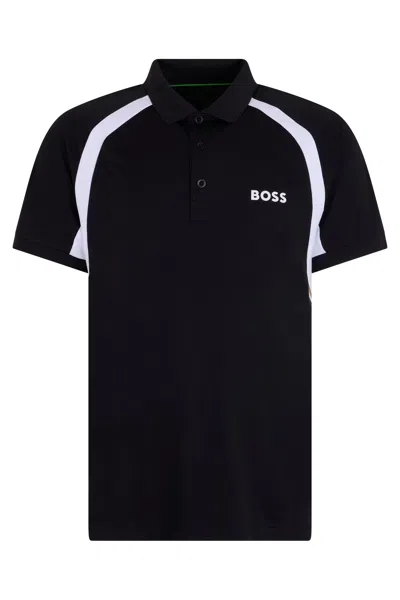 Hugo Boss Color-block Stretch Polo In Black