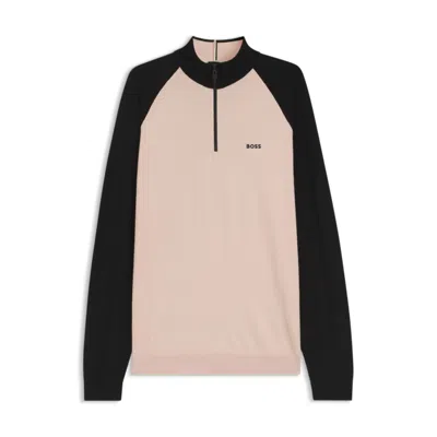 Hugo Boss Color-blocked Sweater With Zipper Neck In Pink