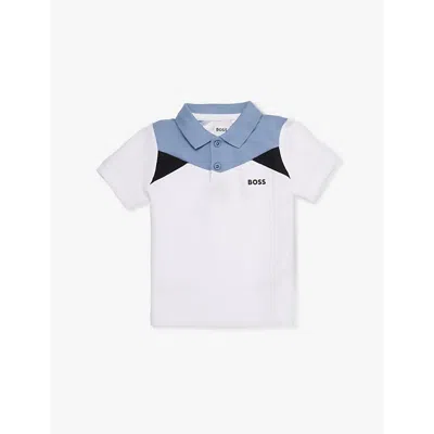 Hugo Boss Babies' White Colour-block Short-sleeve Cotton-jersey Polo Shirt 6-36 Month