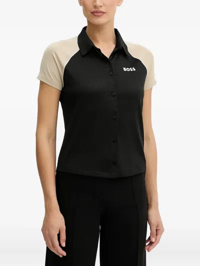 Hugo Boss Colour-block Short-sleeved Shirt In Black