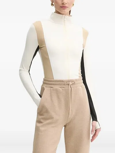 Hugo Boss Colour-block Zip-neck T-shirt In White