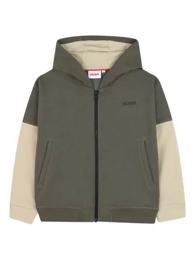 Hugo Boss Kids' Colour-block Zip-up Hoodie In Green