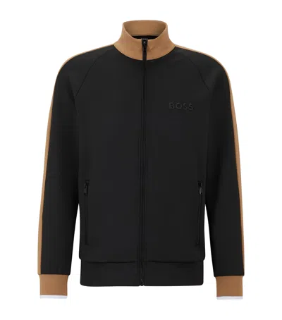Hugo Boss Colour-block Zip-up Sweatshirt In Black