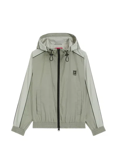 Hugo Boss Colour-block Hooded Lightweight Jacket In Green