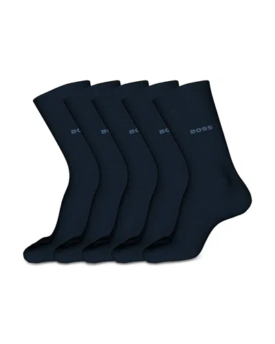 Hugo Boss Combed Cotton Blend Socks, Pack Of 5 In Blue