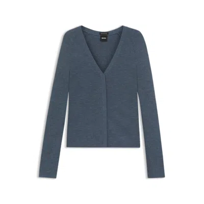 Hugo Boss Concealed-closure Cardigan In Super-fine Merino Wool In Blue