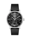 Hugo Boss Men's Contender Quartz Multifunction Black Leather Watch 44mm In Black
