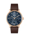 Hugo Boss Men's Contender Quartz Multifunction Brown Leather Watch 44mm In Blue/brown