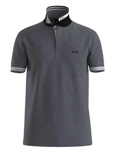 Hugo Boss Contrast-collar Polo Shirt In Gray