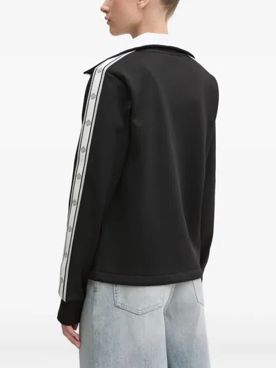 Hugo Boss Contrast-collar Zip-up Sweater In Black
