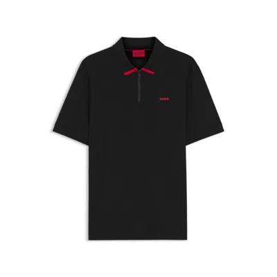 Hugo Boss Contrast-logo Polo Shirt In Cotton Piqué In Black