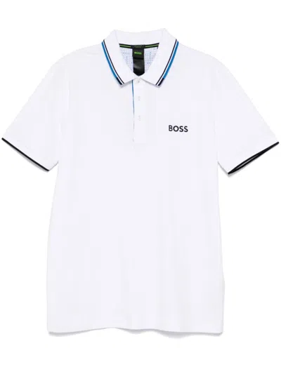 Hugo Boss Contrast-logo Polo Shirt In White