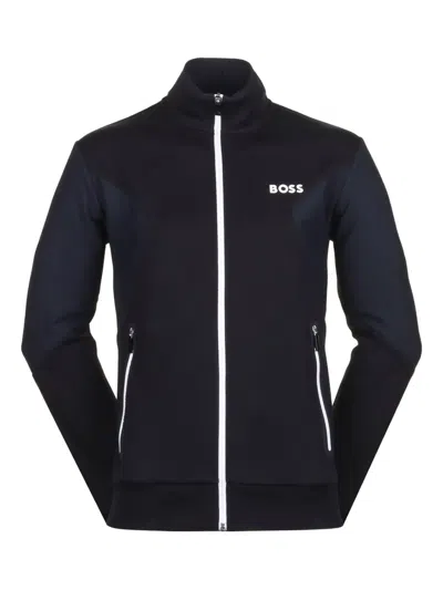 Hugo Boss Navy Zip-up Jacket With Contrast Logo In Black